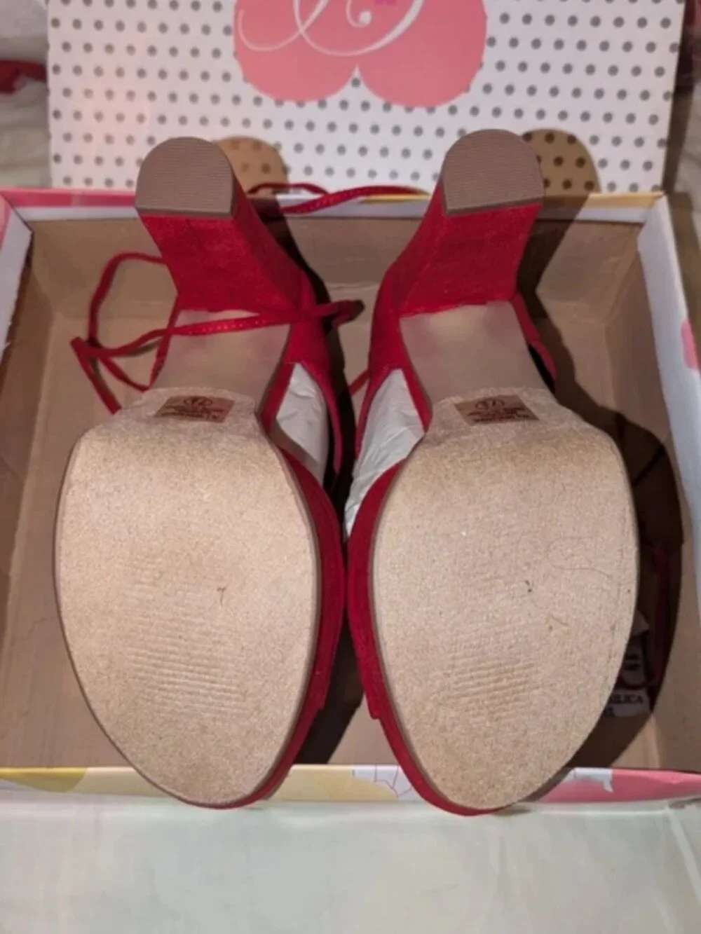 Red Lace Up Block Heels